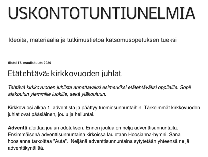 Kirkkovuoden juhlat (alakoulu + yläkoulu) - Uskonnonopetus