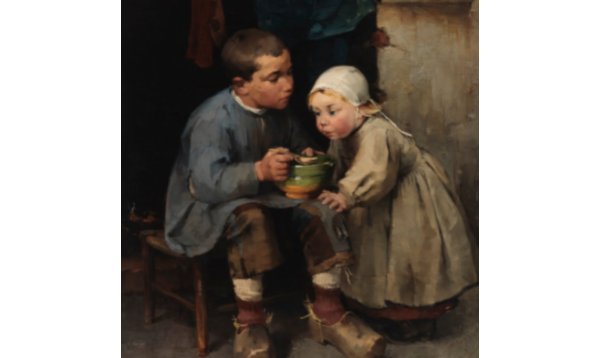 Helene Schjerfbeck (1881) Pikkusiskoaan ruokkiva poika