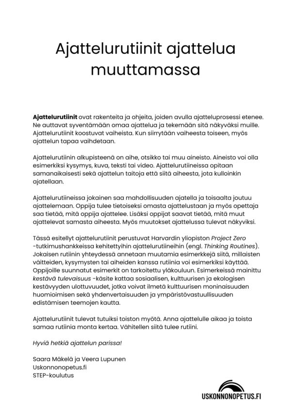 Ajattelurutiinit ajattelua muuttamassa