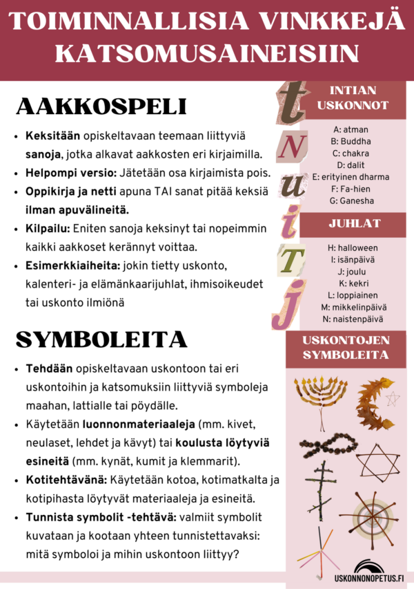 Toiminnallisia vinkkejä katsomusaineisiin