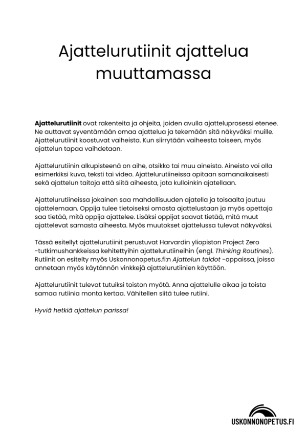 Ajattelurutiinit ajattelua muuttamassa