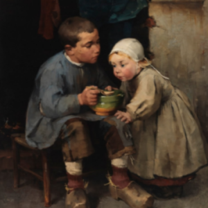 Helene Schjerfbeck (1881) Pikkusiskoaan ruokkiva poika